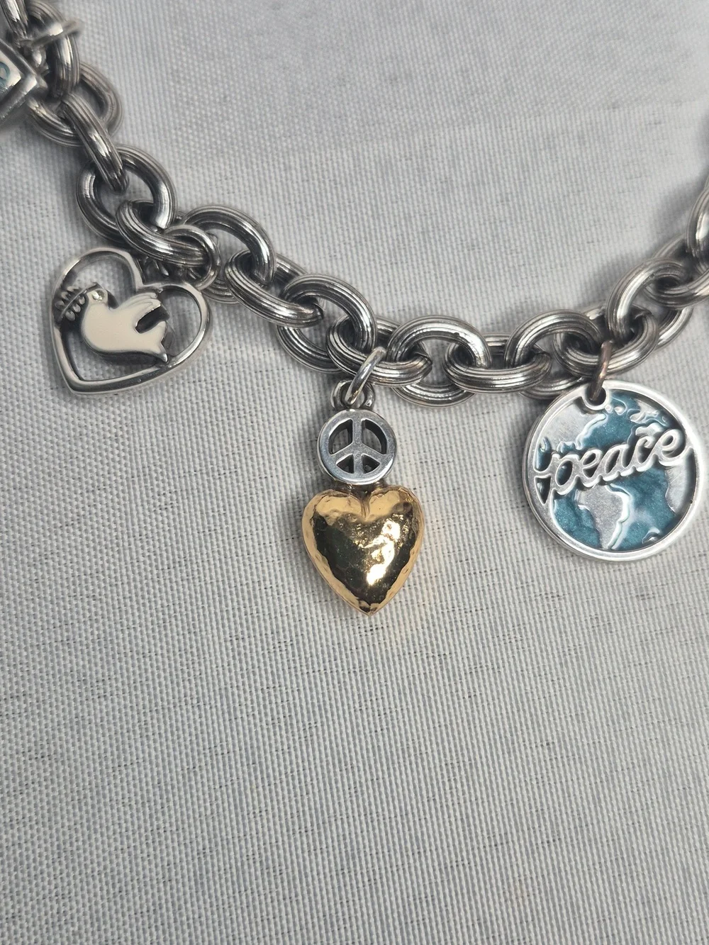 Brighton Vintage Silver Peace Charm Bracelet EUC